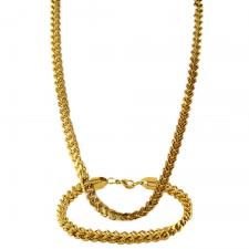 Stainless Steel Gold PVD Franco Necklace + Bracelet Set 6MM